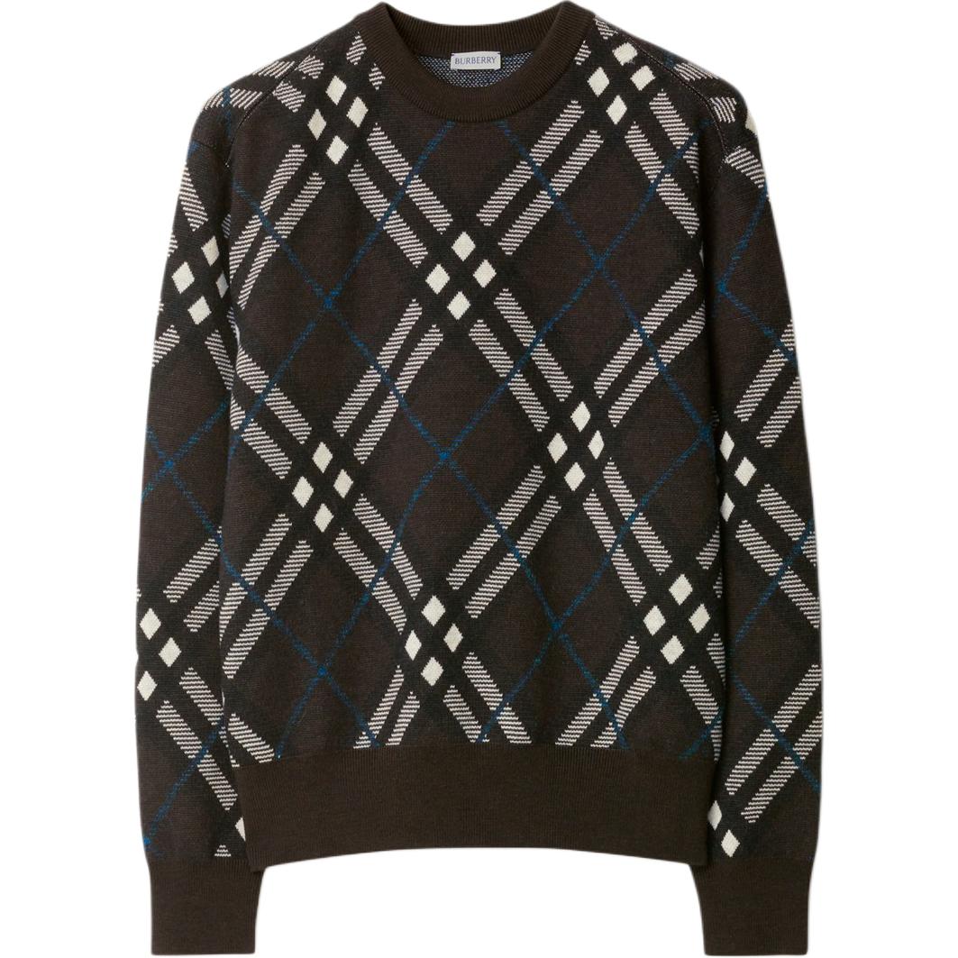 Burberry  Check Pattern Loose Fit Crewneck Sweater Brown. 80934991