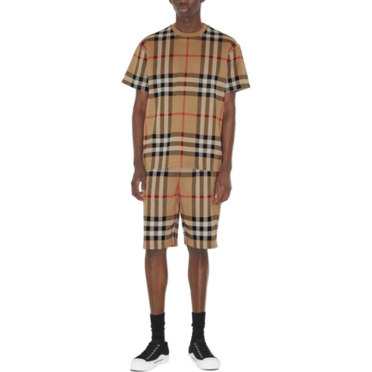 Lookbook Burberry  Check Print Elastic Waist Casual Shorts Khaki. 80726661