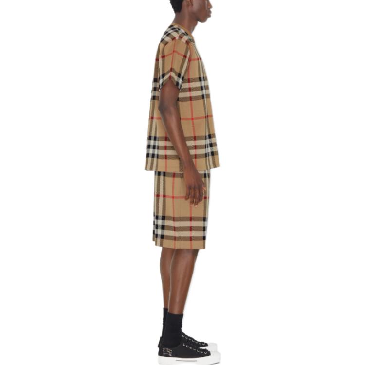 Shop Burberry  Check Print Elastic Waist Casual Shorts Khaki. 80726661
