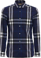 Burberry Check Print Long Sleeve Button-Up Shirt Blue White 80733991 Burberry Check Print Long Sleeve Button-Up Shirt Blue White 80733991
