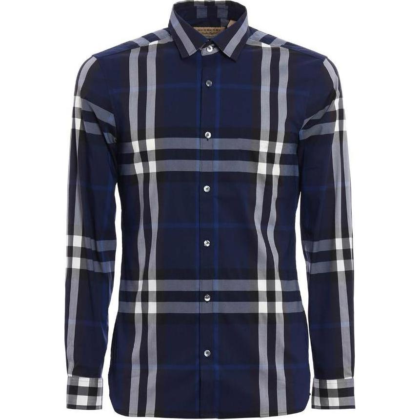Burberry  Check Print Long Sleeve Button-Up Shirt Blue White 80733991 圖 2