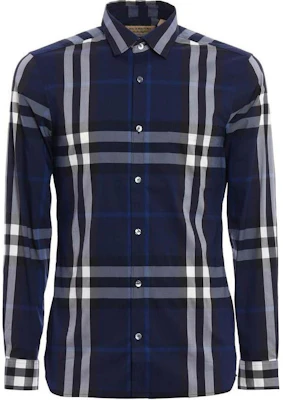 Burberry Check Print Long Sleeve Button-Up Shirt Blue White 80733991 Order Burberry Check Print Long Sleeve Button-Up Shirt Blue White 80733991