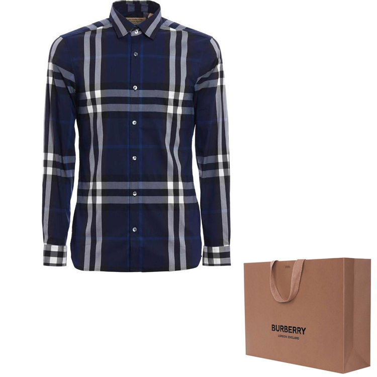 Burberry  Check Print Long Sleeve Button-Up Shirt Blue White 80733991 圖 3
