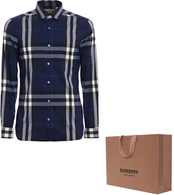 Burberry Check Print Long Sleeve Button-Up Shirt Blue White 80733991 Lookbook Burberry Check Print Long Sleeve Button-Up Shirt Blue White 80733991