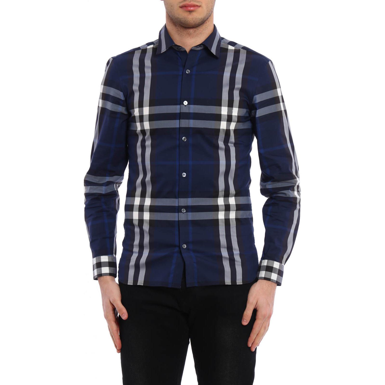 Burberry  Check Print Long Sleeve Button-Up Shirt Blue White 80733991 圖 4