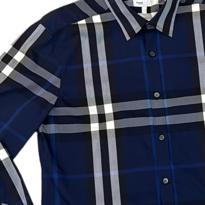 Burberry  Check Print Long Sleeve Button-Up Shirt Blue White 80733991 圖 5
