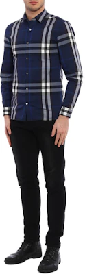 Burberry Check Print Long Sleeve Button-Up Shirt Blue White 80733991 Details for Burberry Check Print Long Sleeve Button-Up Shirt Blue White 80733991