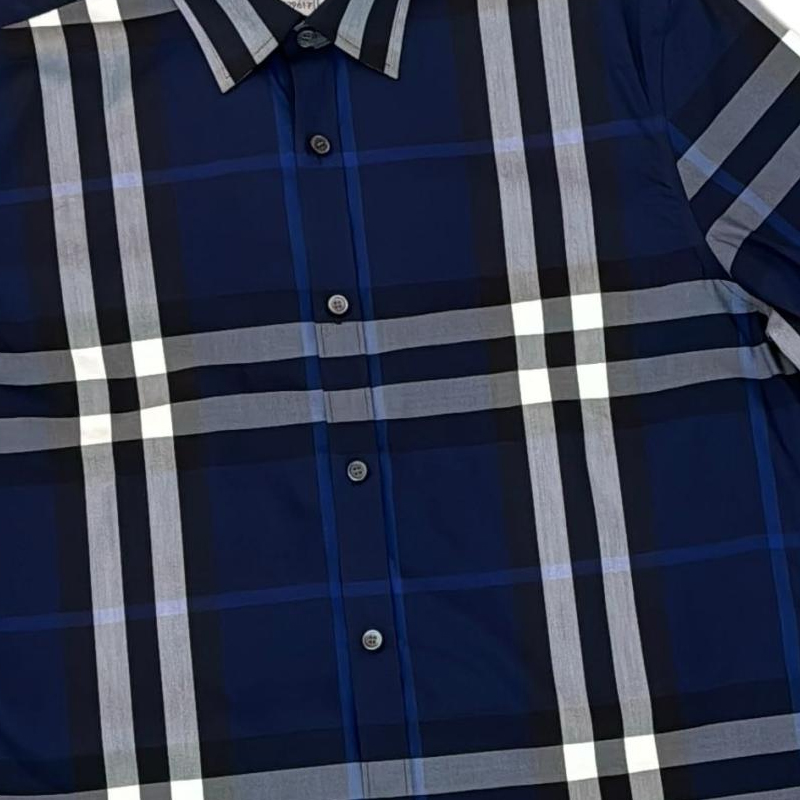 Burberry  Check Print Long Sleeve Button-Up Shirt Blue White 80733991 圖 7