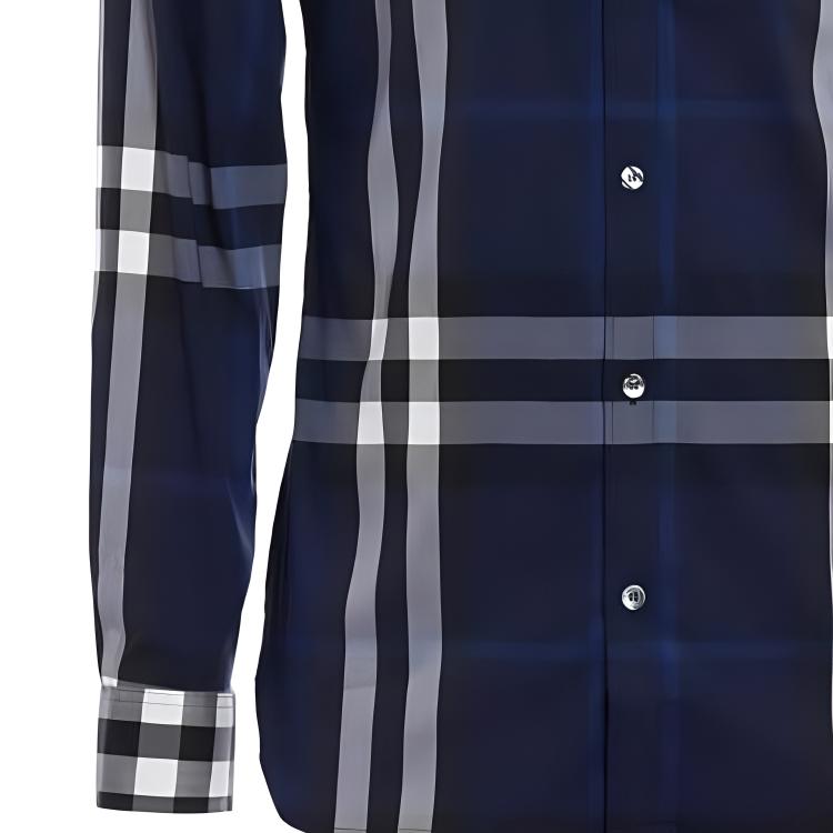 Burberry  Check Print Long Sleeve Button-Up Shirt Blue White 80733991 圖 8