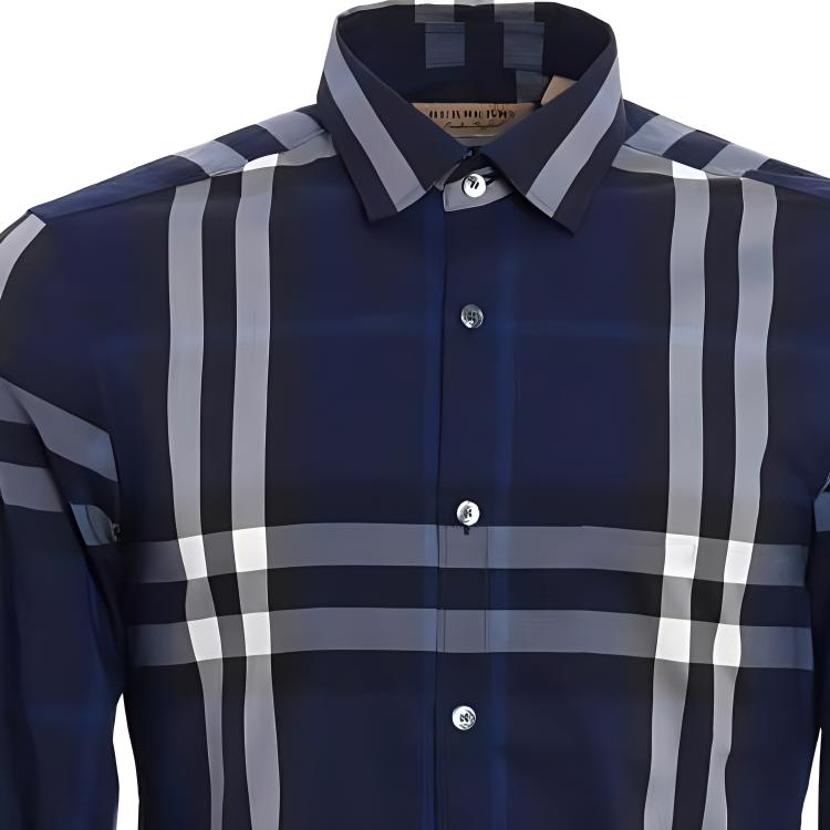 Burberry  Check Print Long Sleeve Button-Up Shirt Blue White 80733991 圖 9