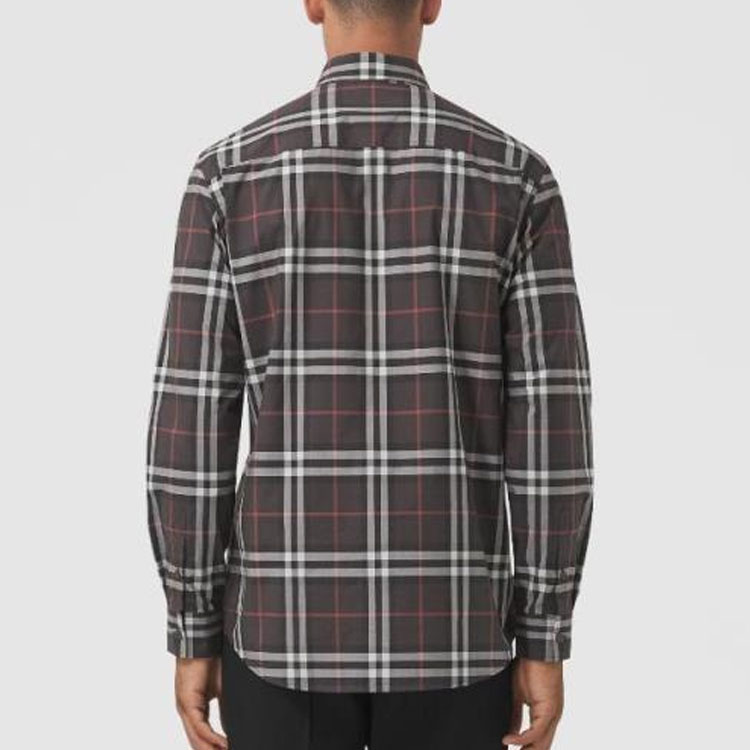 Shop Burberry 格紋長袖襯衫 單鈕門襟設計 80455611