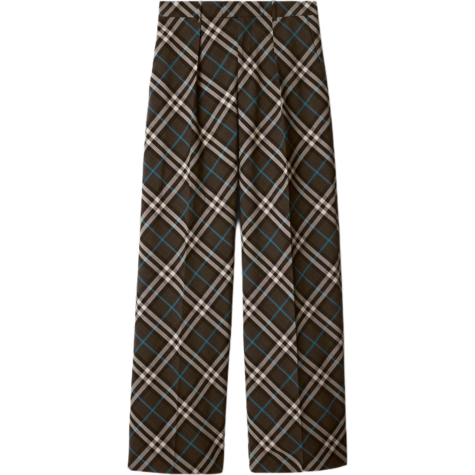 Burberry  Check Print Loose Fit Zipper Pleated Casual Pants in Comfort Brown 80951451