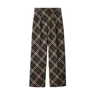 Burberry Check Print Loose Fit Zipper Pleated Casual Pants in Comfort Brown 80951451