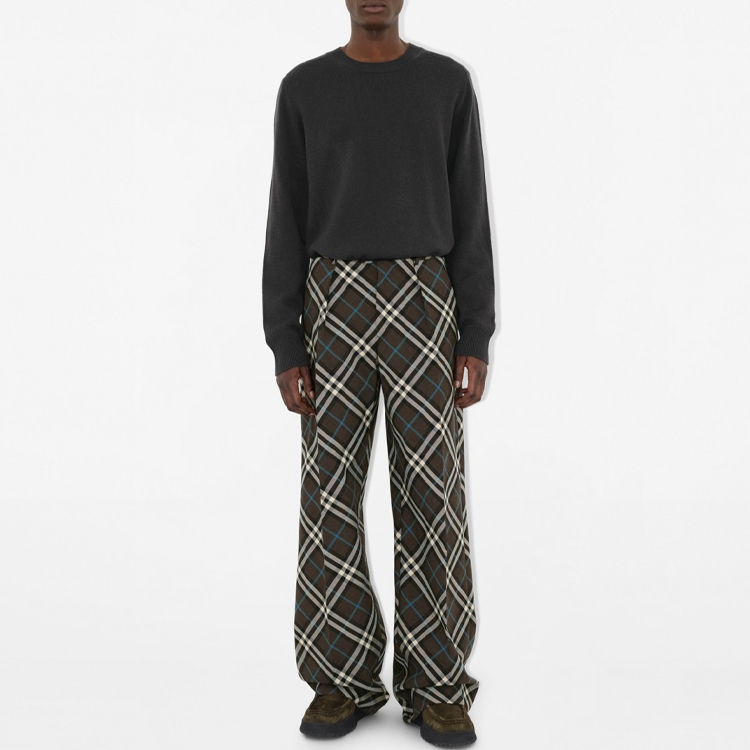 Shop Burberry  Check Print Loose Fit Zipper Pleated Casual Pants in Comfort Brown 80951451