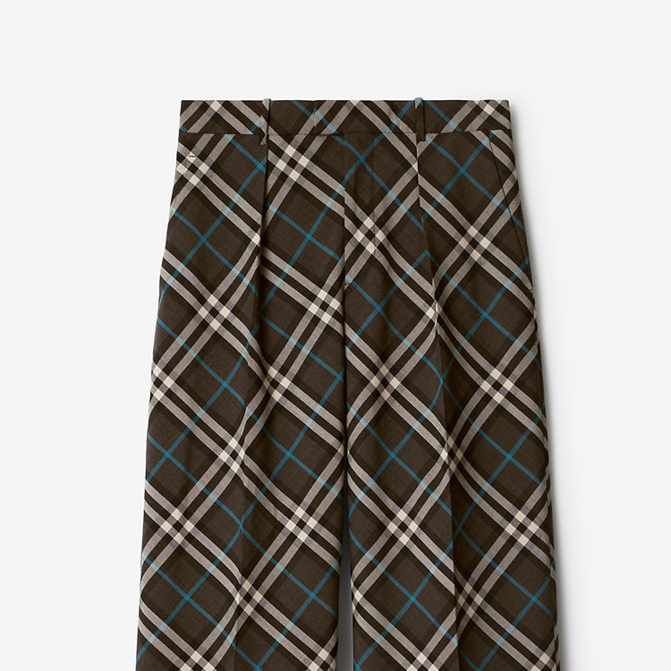 Cheap Burberry  Check Print Loose Fit Zipper Pleated Casual Pants in Comfort Brown 80951451