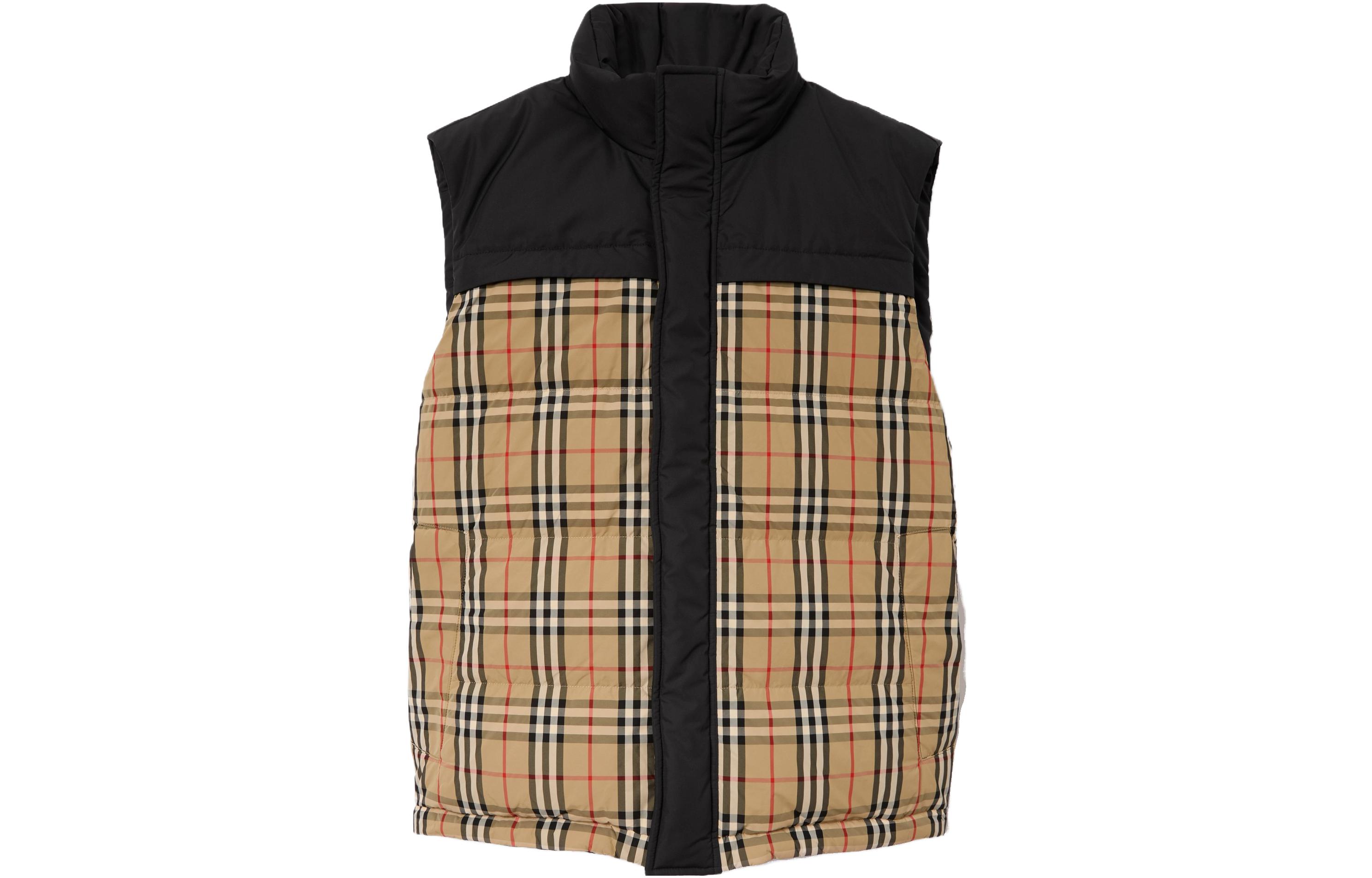 Burberry  Check Print Stand Collar Casual Vest in Khaki. 80713661