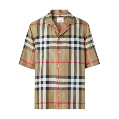 Burberry Check Short-Sleeve Button-Up Shirt in Archive Beige. 80502791