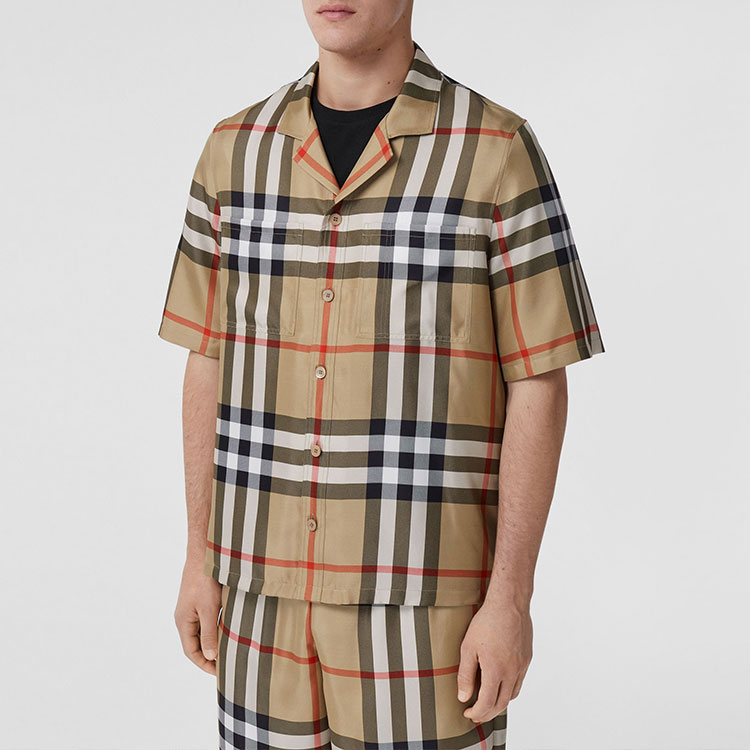 Sizing Burberry  Check Short-Sleeve Button-Up Shirt in Archive Beige. 80502791