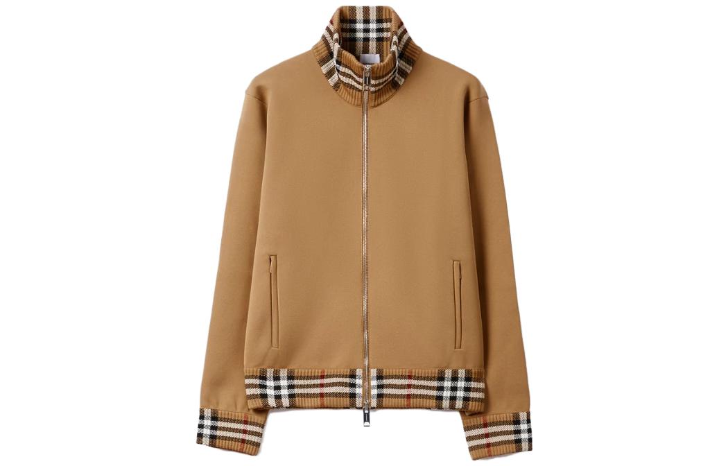 Burberry  Checkered High-Neck Long-Sleeve Jacket in Camel Color. 80718621 圖 2