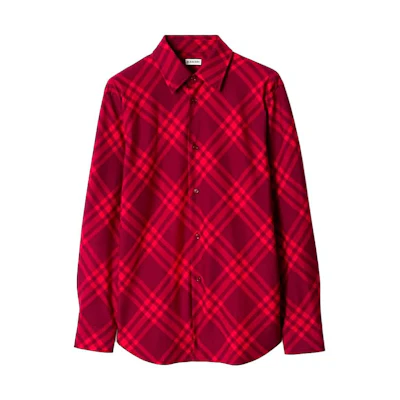 Burberry Checkered Single-Breasted Long-Sleeve Shirt Raspberry Red. 80791641