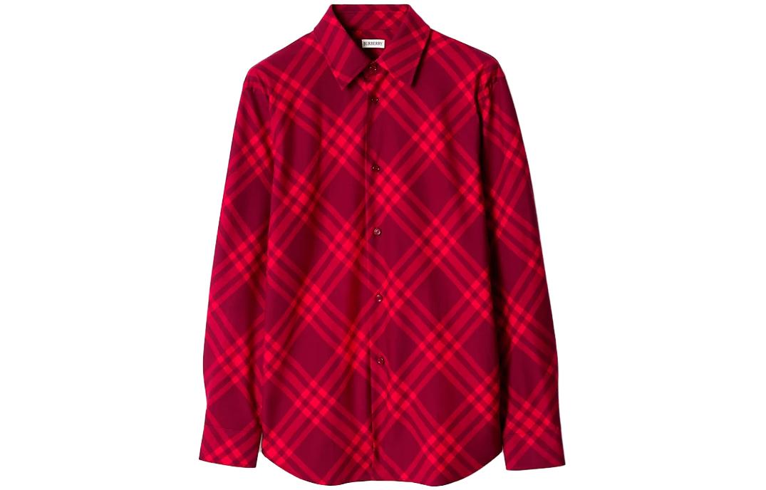 Order Burberry Kemeja Lengan Panjang Kotak-Kotak Merah Raspberry. 80791641