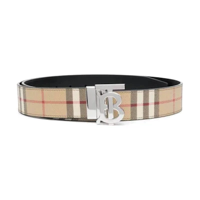Burberry Classic Check Leather Belt with Smooth Buckle - Width 3.5cm. 80698531