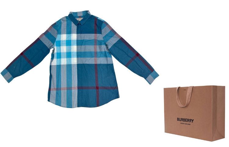 Shop Burberry  Colorblock Check Long Sleeve Casual Shirt Multicolor 39764771