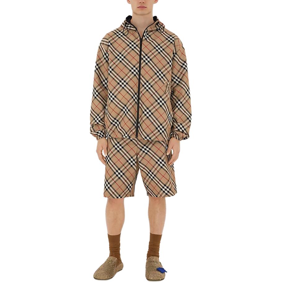 Shop Burberry 拼接格紋休閒短褲 米色 80872241