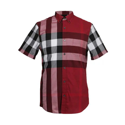 Burberry Colorblock Check Short-Sleeve Shirt in Red. 40046251