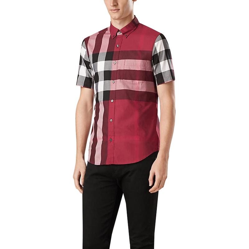 Purchase Burberry Kemeja Lengan Pendek Colorblock Check Merah. 40046251