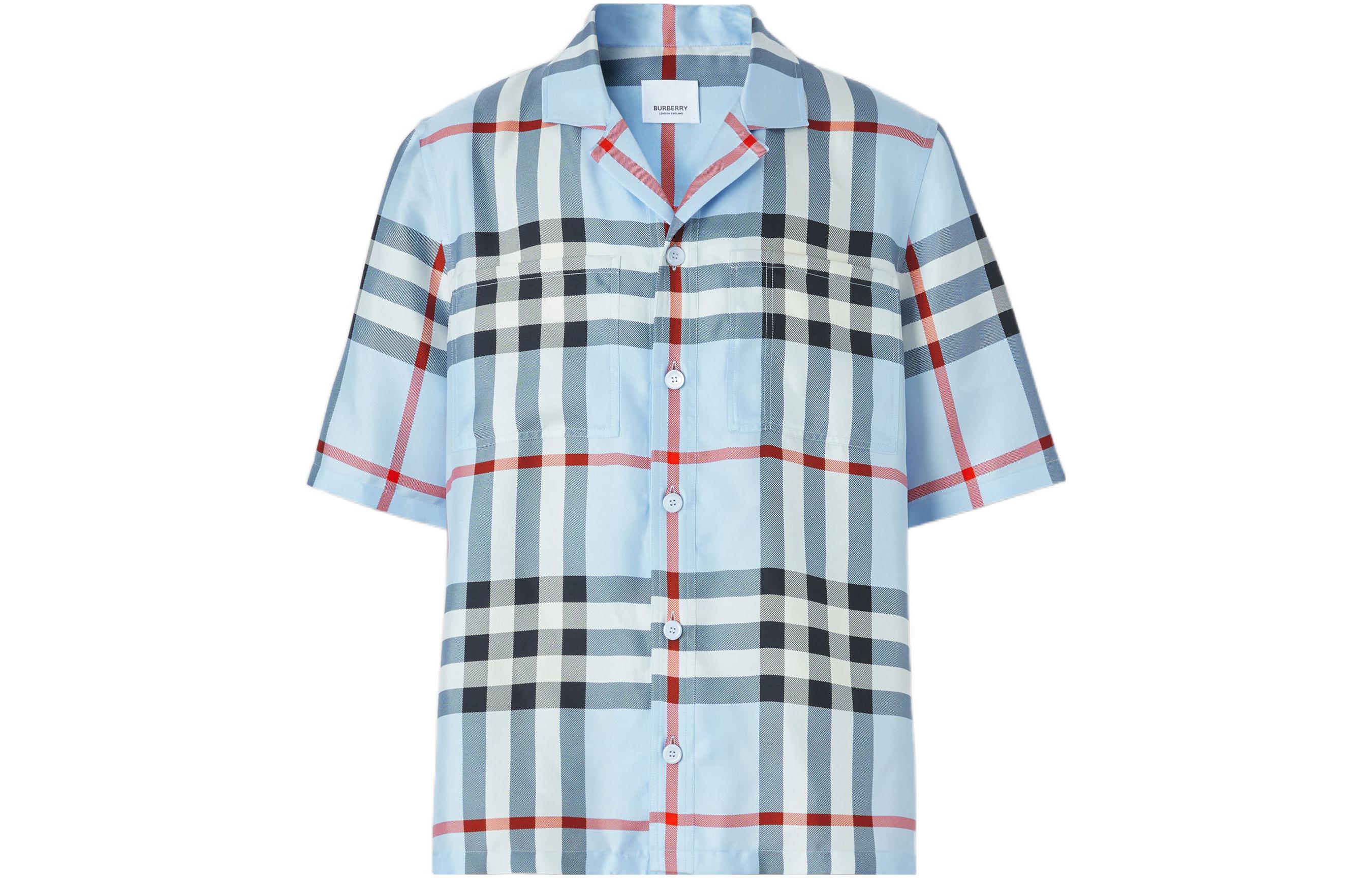 Burberry  Colorblock Check Short-Sleeve Shirt Light Blue 80502801