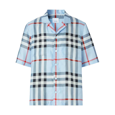 Burberry Colorblock Check Short-Sleeve Shirt Light Blue 80502801