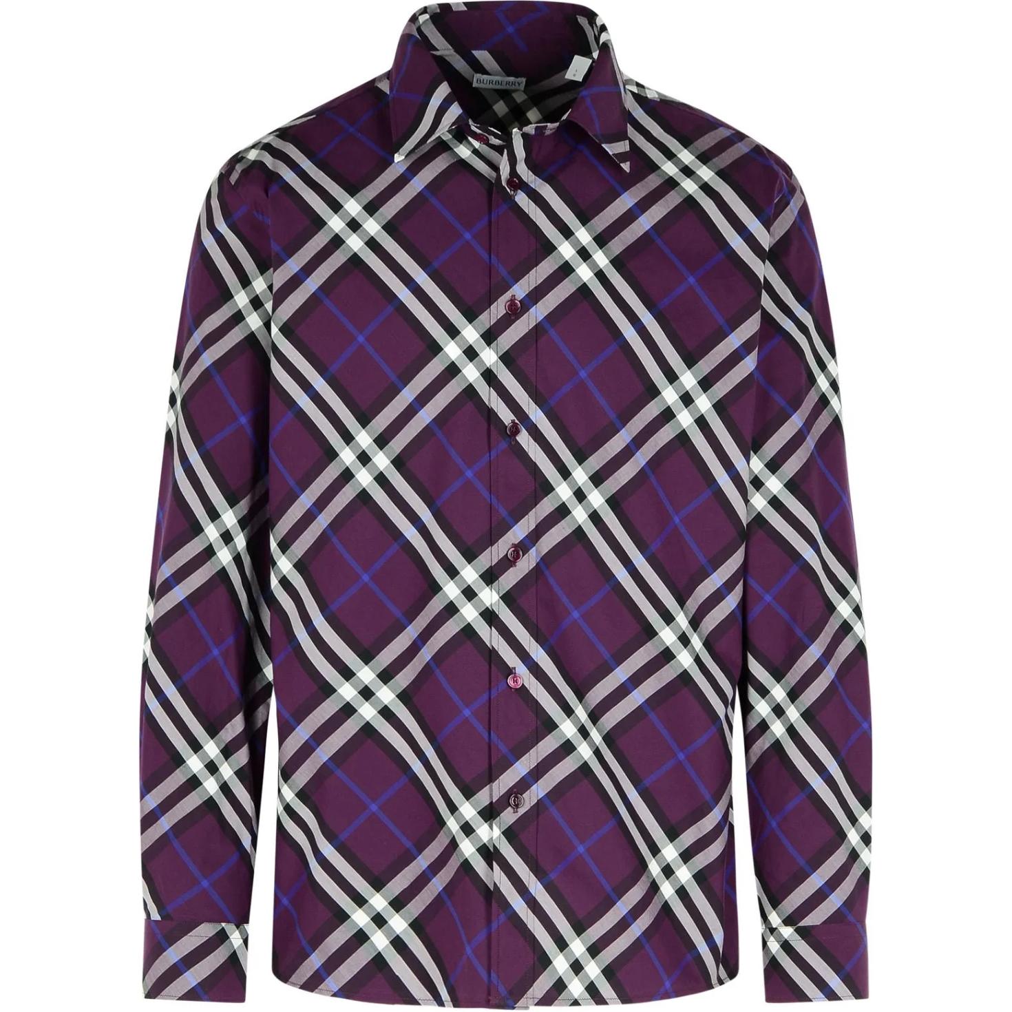 Burberry  Colorblock Check Single-Breasted Purple Long Sleeve Shirt 80953371