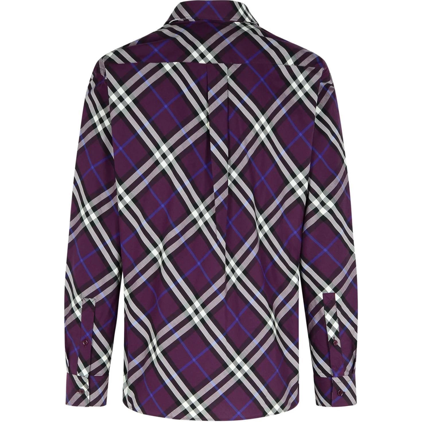Lookbook Burberry Kemeja Ungu Lengan Panjang Check Colorblock Single-Breasted 80953371