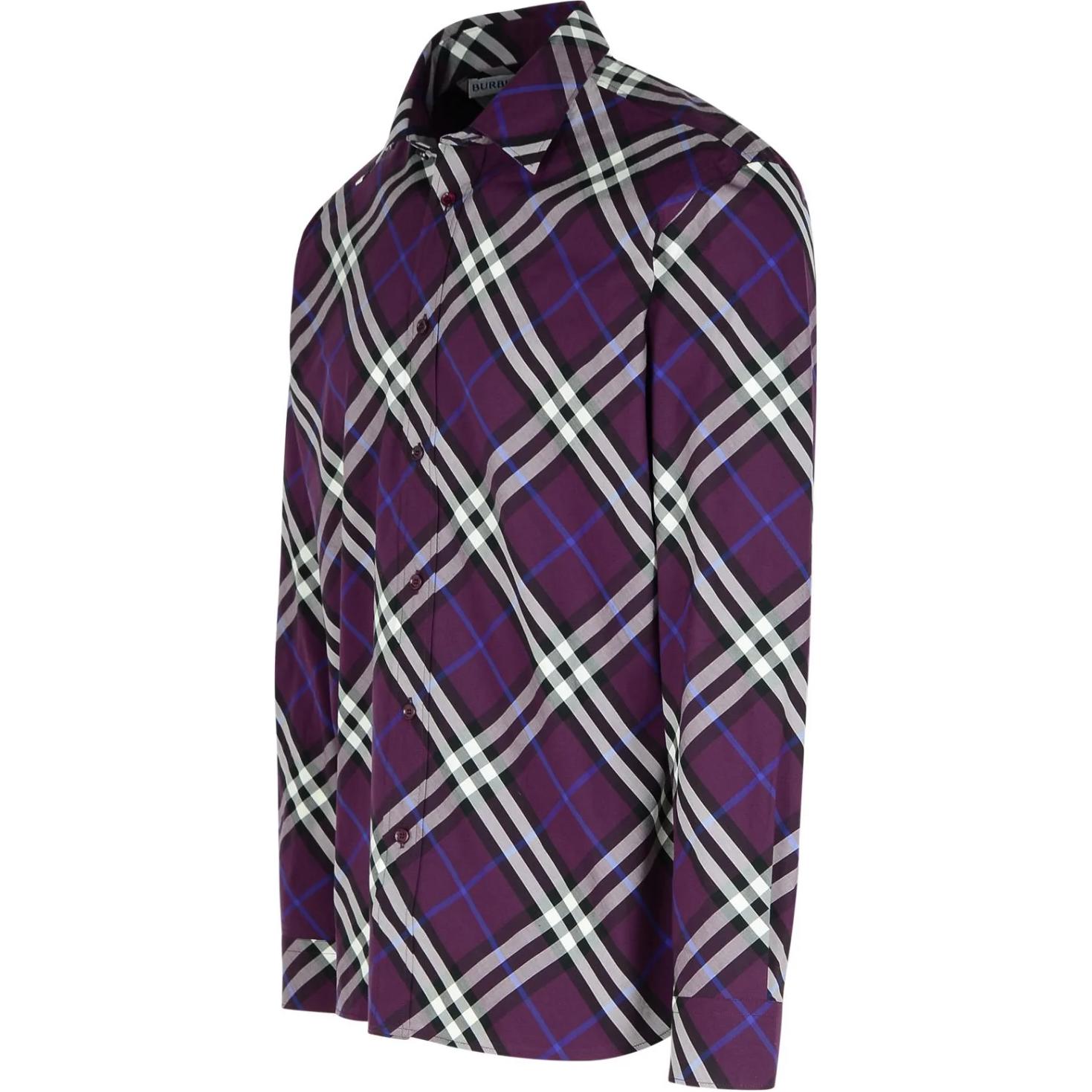 Shop Burberry Kemeja Ungu Lengan Panjang Check Colorblock Single-Breasted 80953371