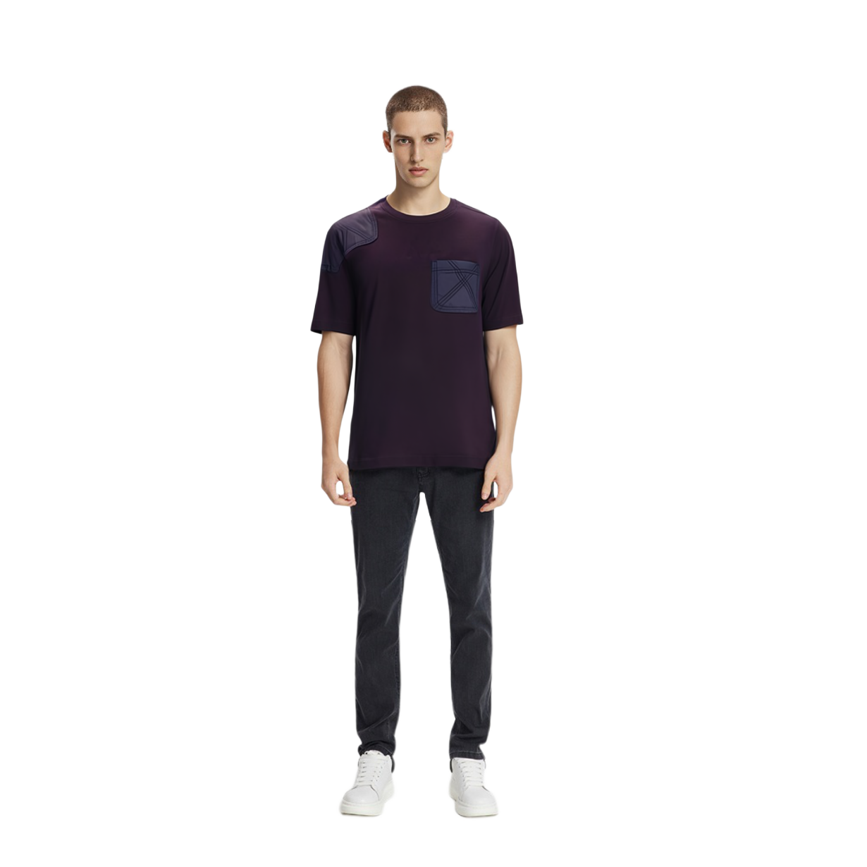 Burberry  Colorblock Stitch Detail Crewneck T-Shirt in Dark Purple. 80777441 圖 6