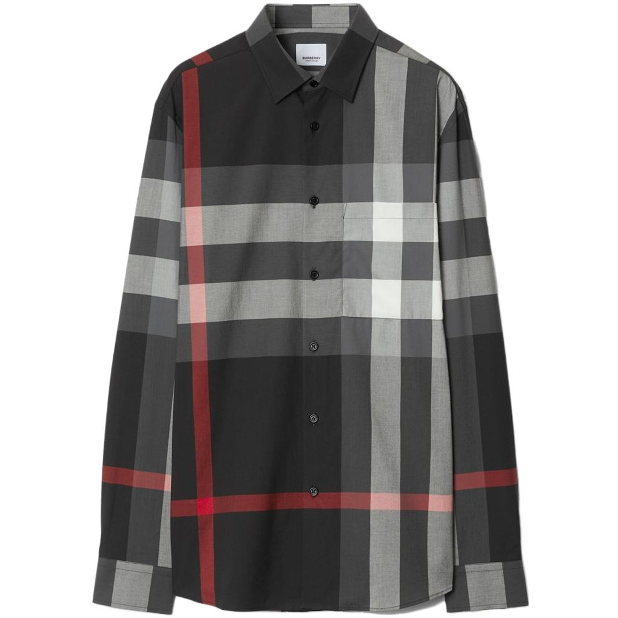 Burberry  Cotton Check Button-Up Shirt Charcoal Long Sleeve Top. 80757841