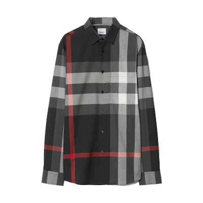 Burberry Cotton Check Button-Up Shirt Charcoal Long Sleeve Top. 80757841