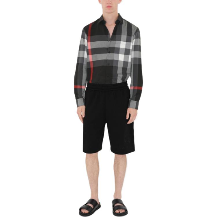 Shop Burberry Baju Kotton Butang Corak Check Charcoal Lengan Panjang. 80757841