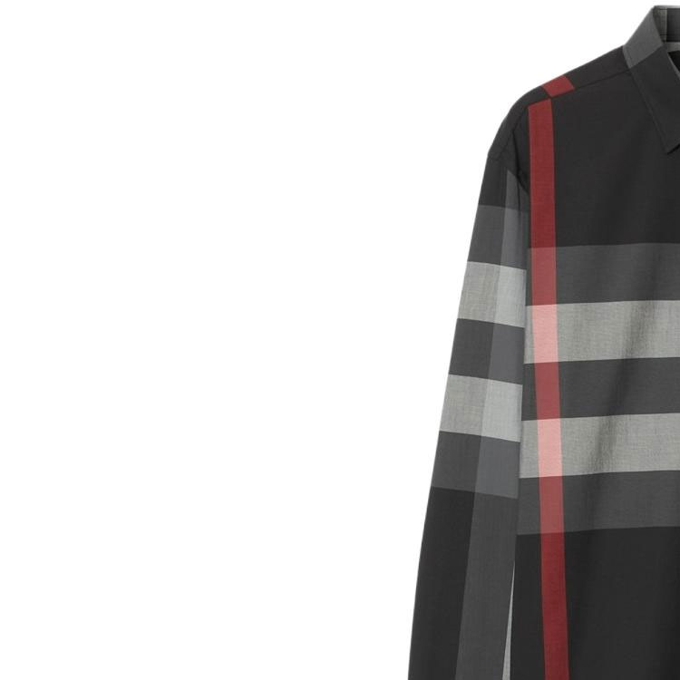 Sizing Burberry Baju Kotton Butang Corak Check Charcoal Lengan Panjang. 80757841