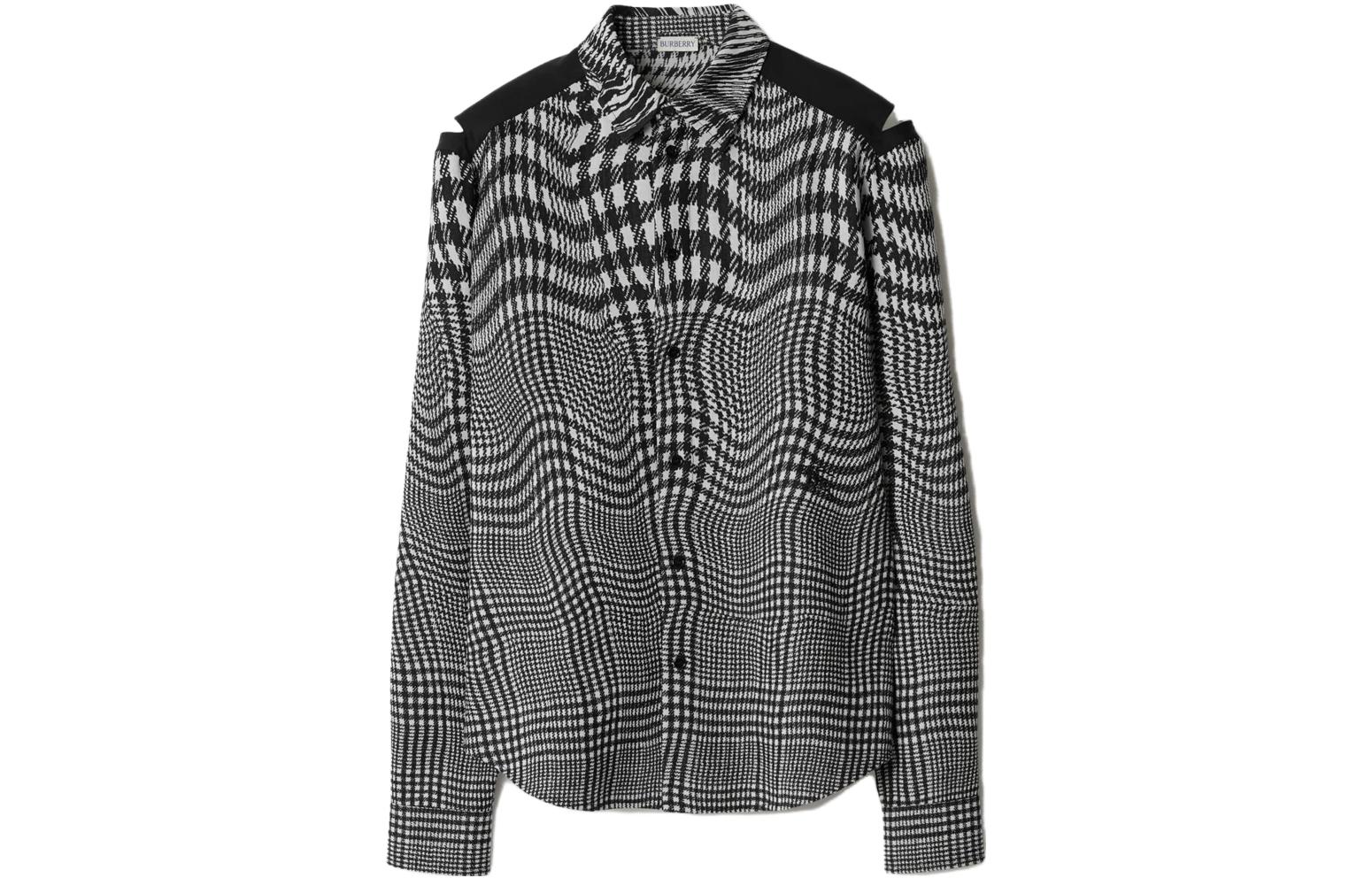 Buy Burberry  Curved Houndstooth Loose-Fit Button-Up Shirt Black/White 80821911