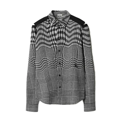 Burberry Curved Houndstooth Loose-Fit Button-Up Shirt Black/White 80821911