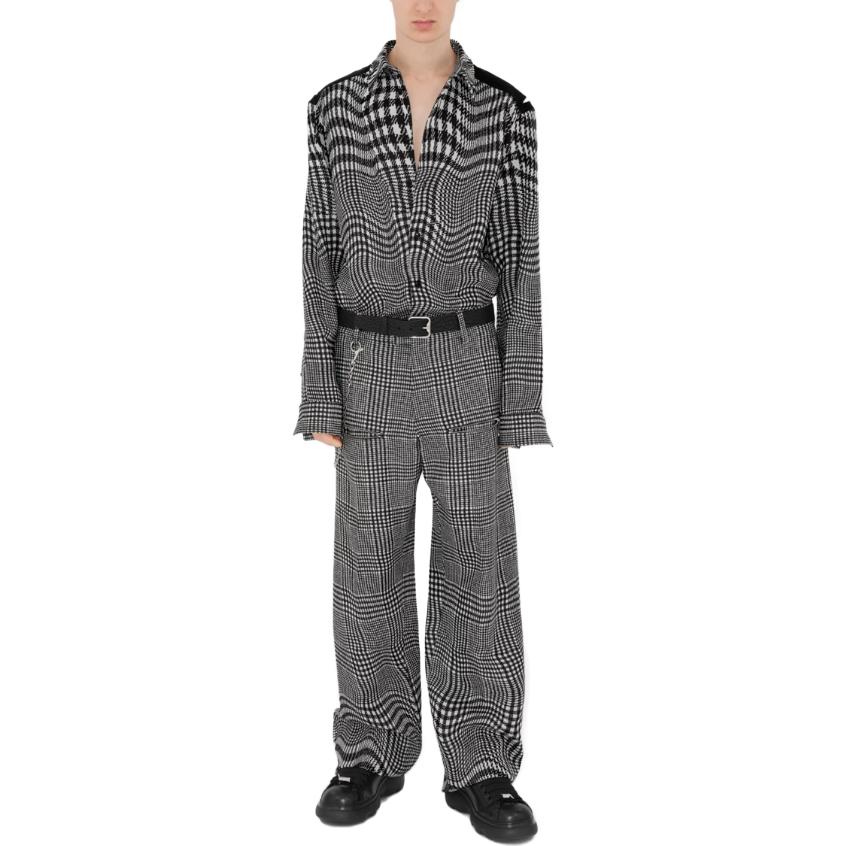 Shop Burberry  Curved Houndstooth Loose-Fit Button-Up Shirt Black/White 80821911