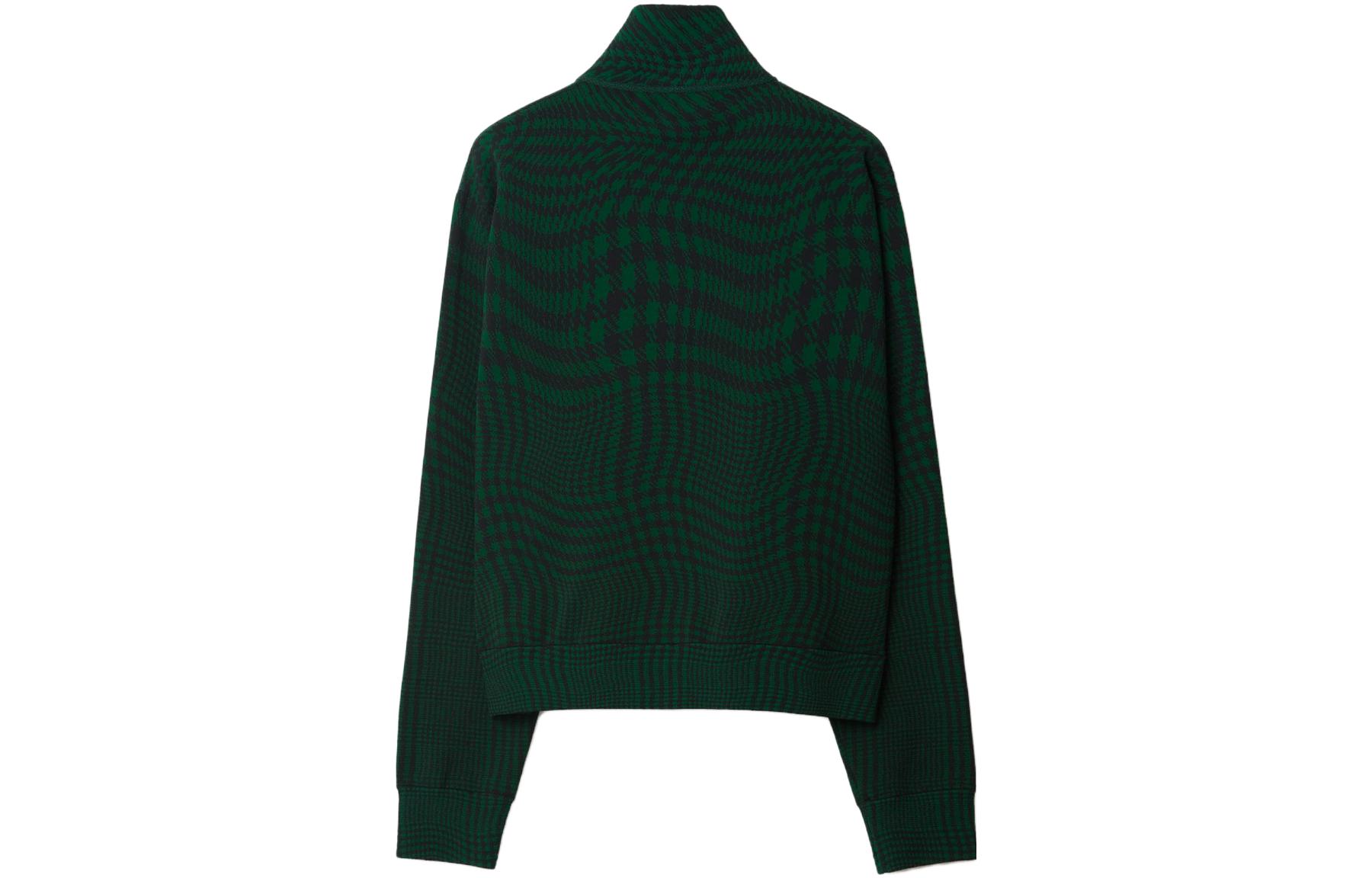 Lookbook Burberry Jaket Zip Houndstooth Lengkung Hijau Ivy. 80811521