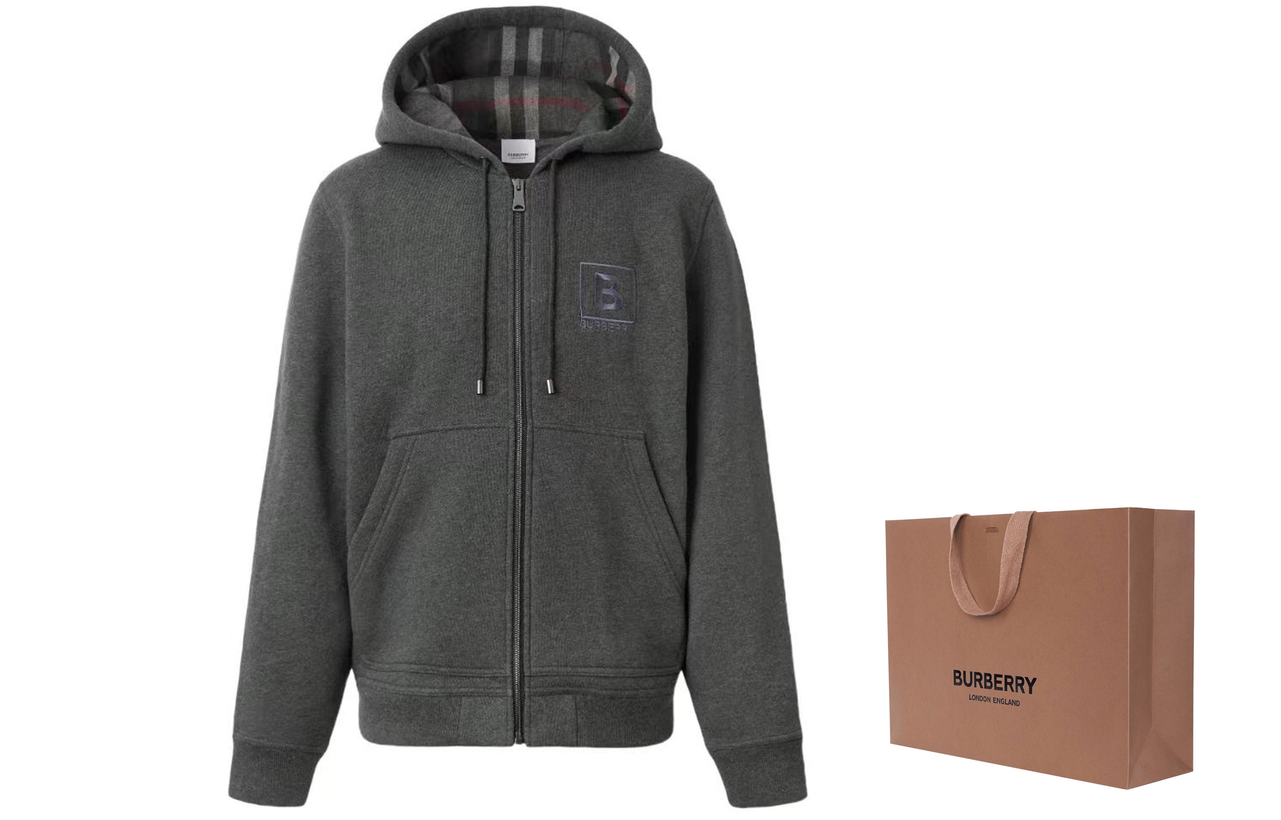 Lookbook 巴宝莉深灰色刺绣字母Logo连帽衫。 80618551