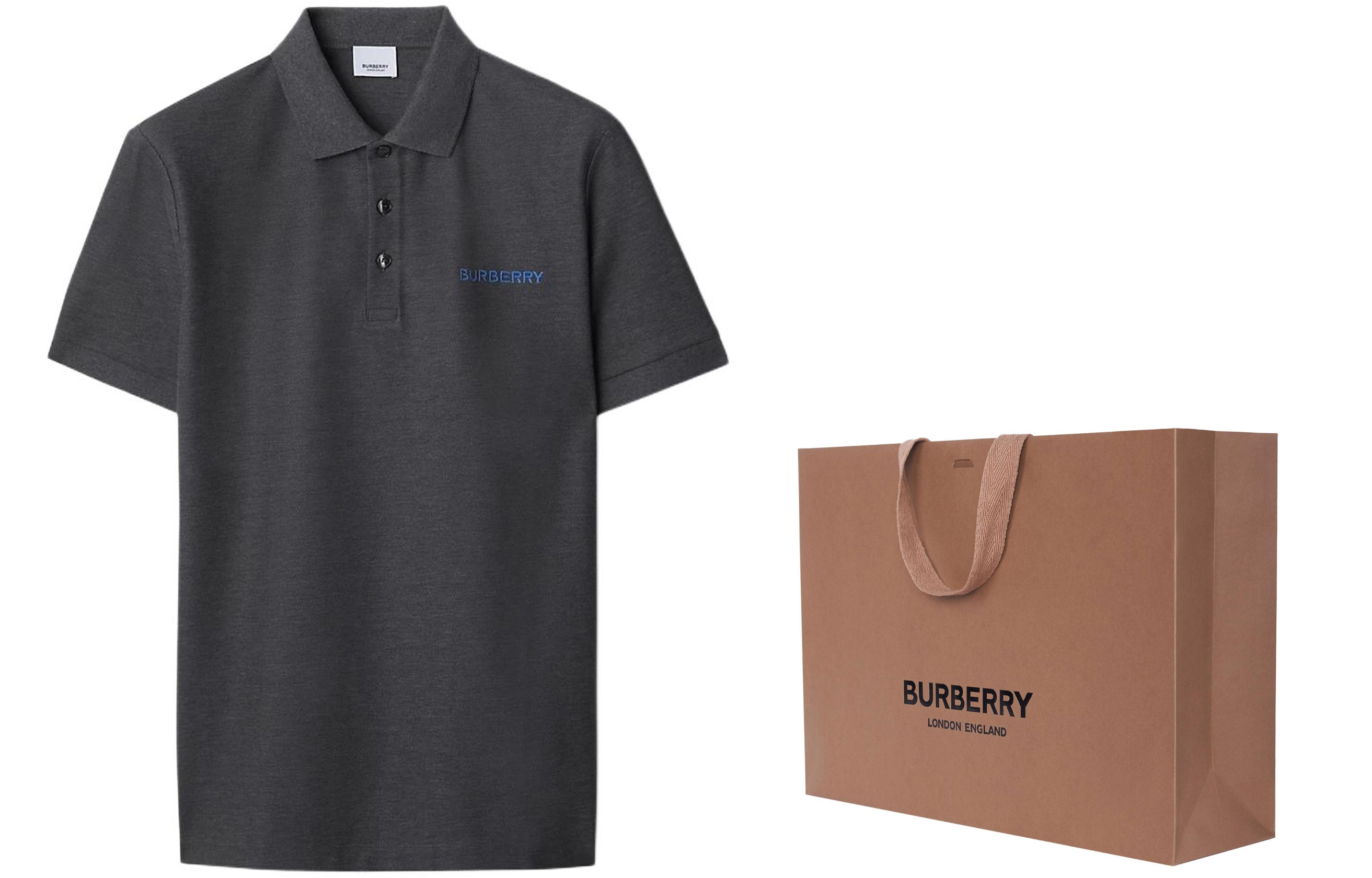 Burberry  Dark Gray Polo Shirt with Embroidered Letter Logo. 80844411 圖 4