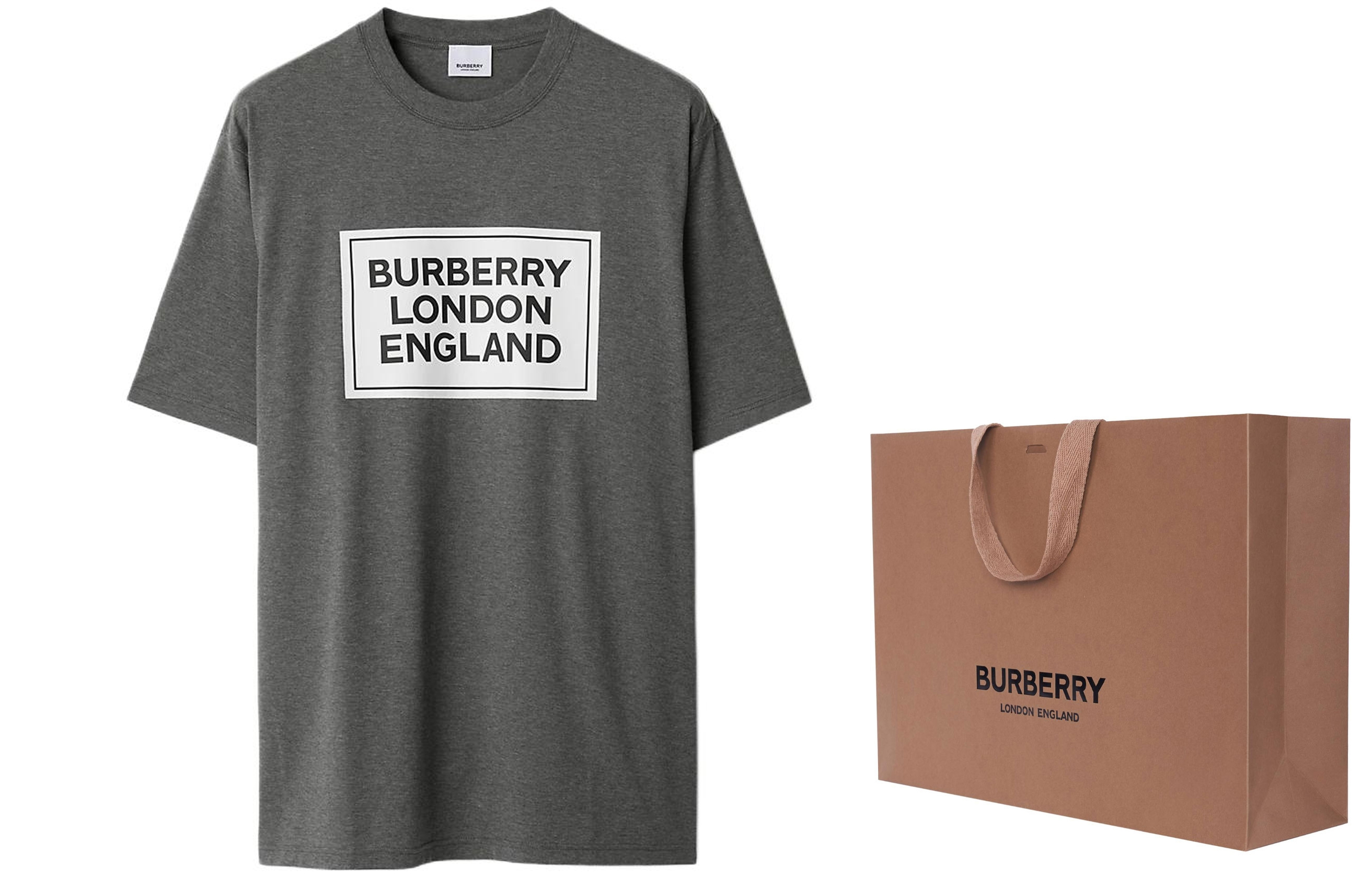 Shop Burberry  Dark Grey Logo Print Crewneck Short Sleeve T-Shirt 80847371