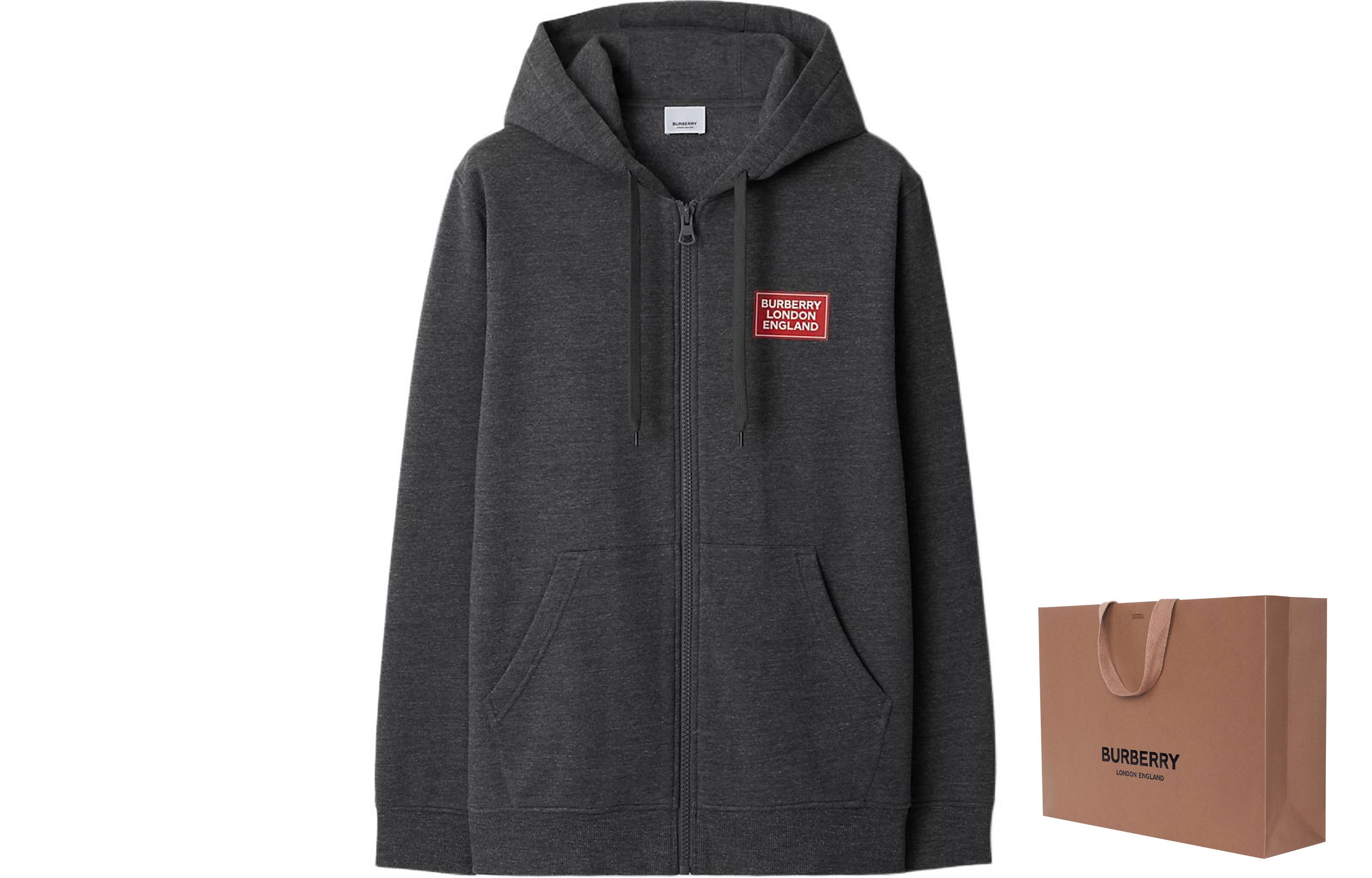 Shop Burberry 深灰色拉链连帽衫 字母标志设计 80843471