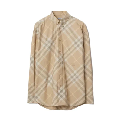 Burberry Diamond Check Long Sleeve Button-Up Shirt Beige 80821941