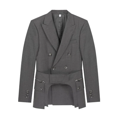 Burberry Double-Breasted Solid Gray Casual Workwear Blazer Jacket. 45592391